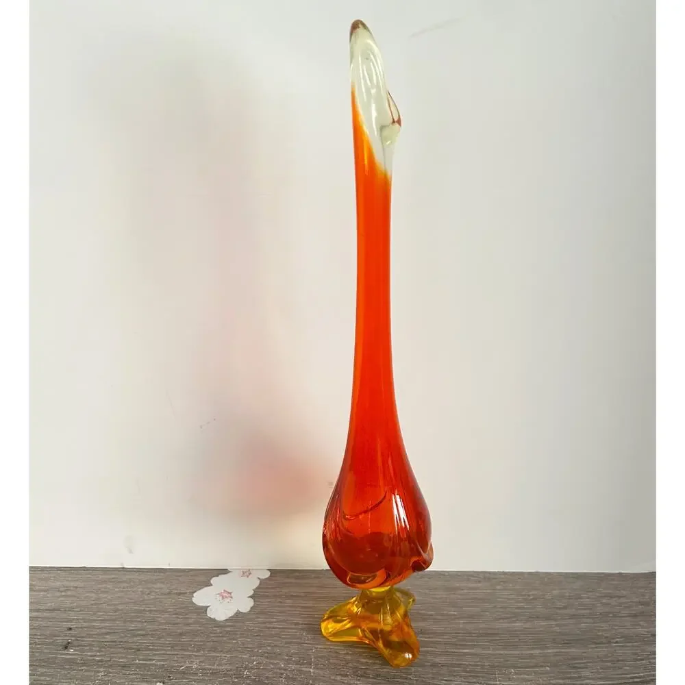 VTG Viking Amberina Swung Glass Footed Three Toed Draped 13” Tall Vase, It Glows